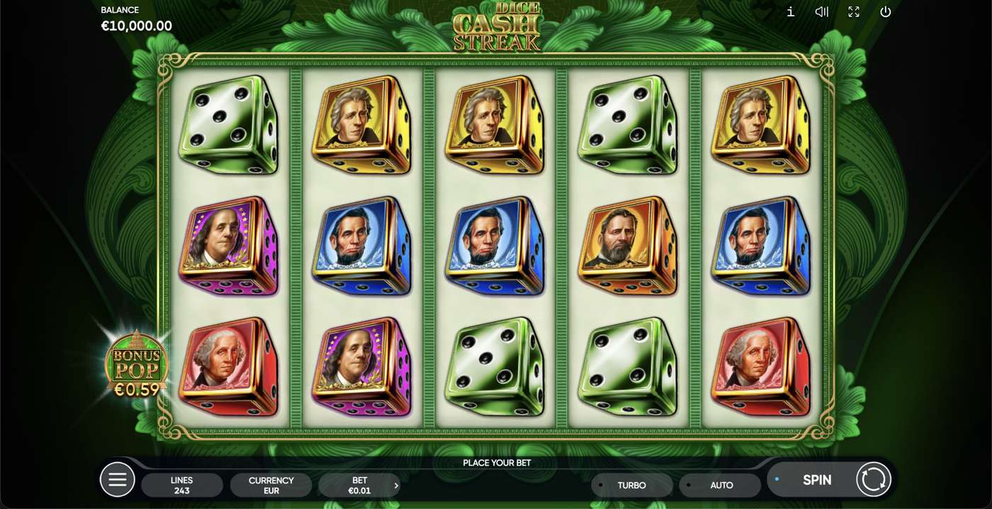 Cash Streak Dice: image of main menu