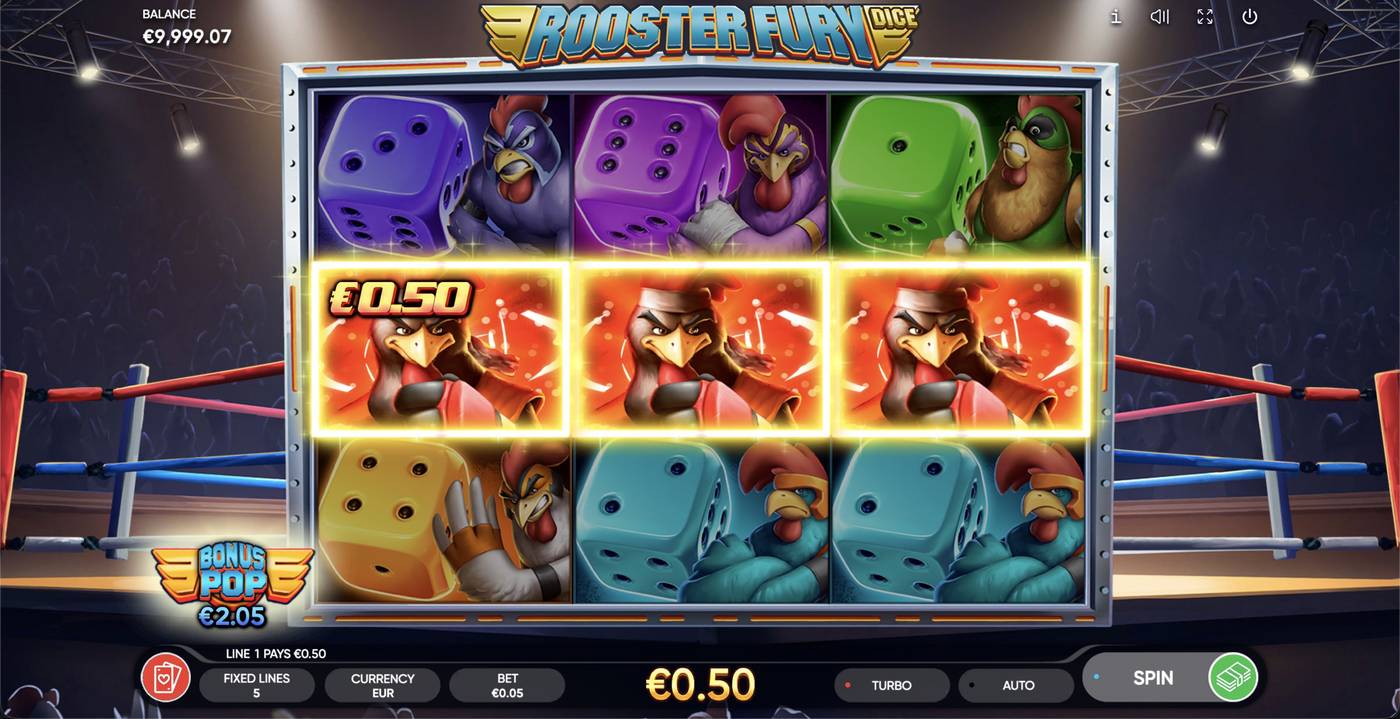 Rooster Fury Dice: image of winning