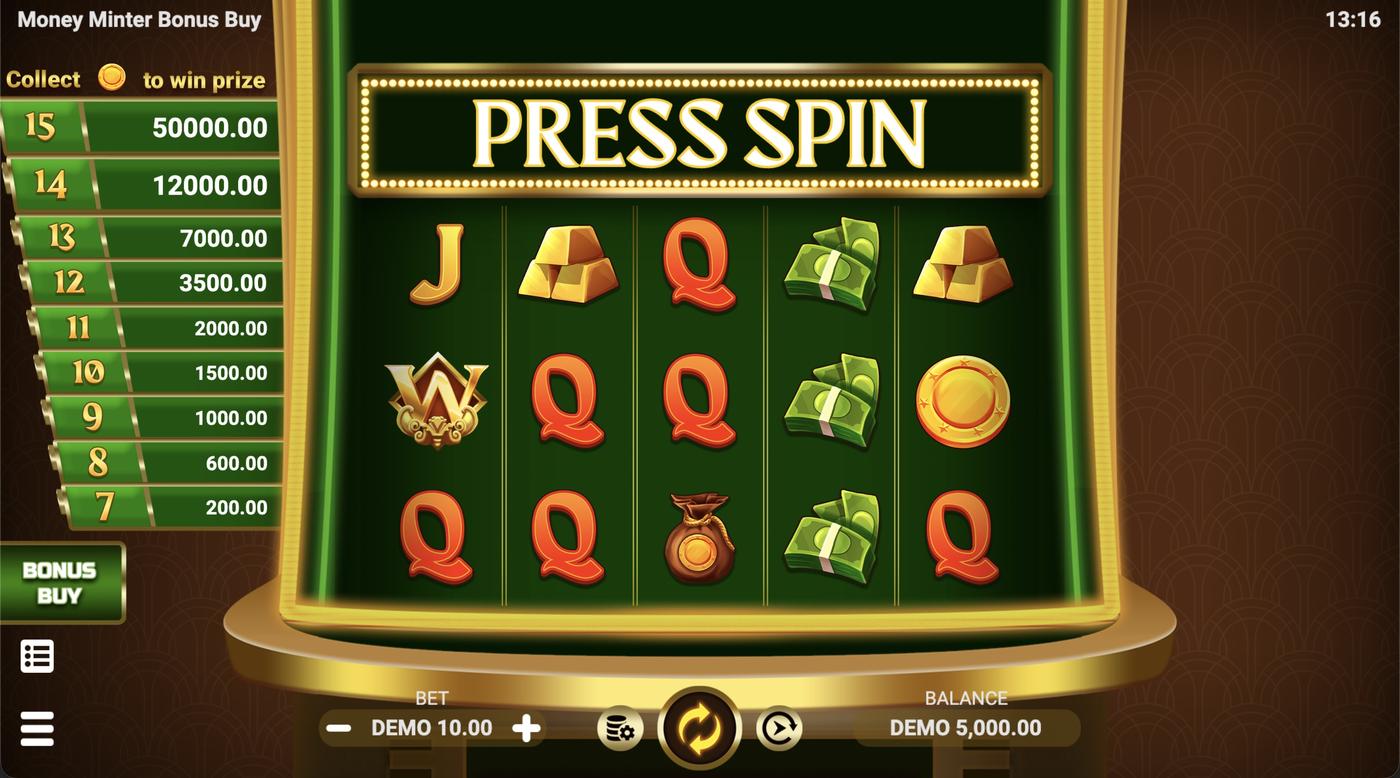 Money Minter Bonus Buy: image of main menu