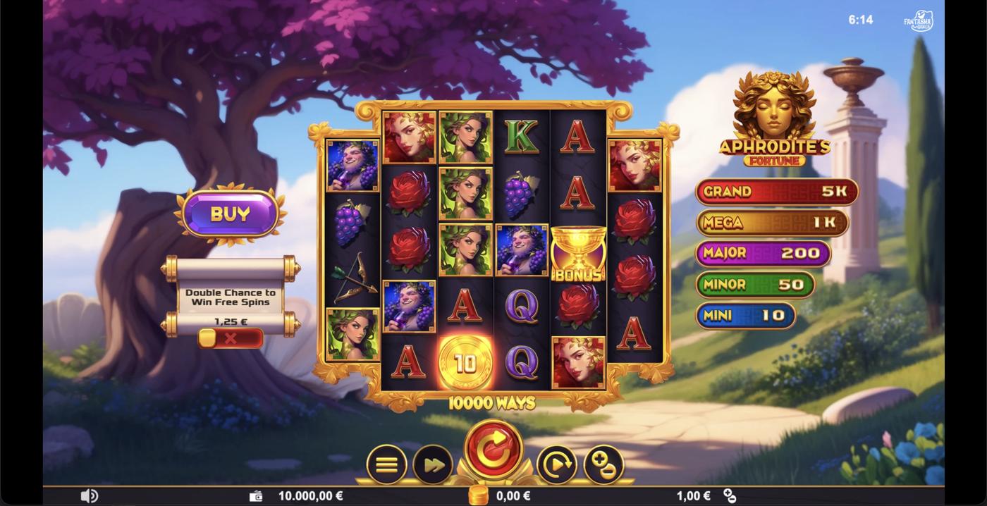 Aphrodite’s Fortune: image of main menu