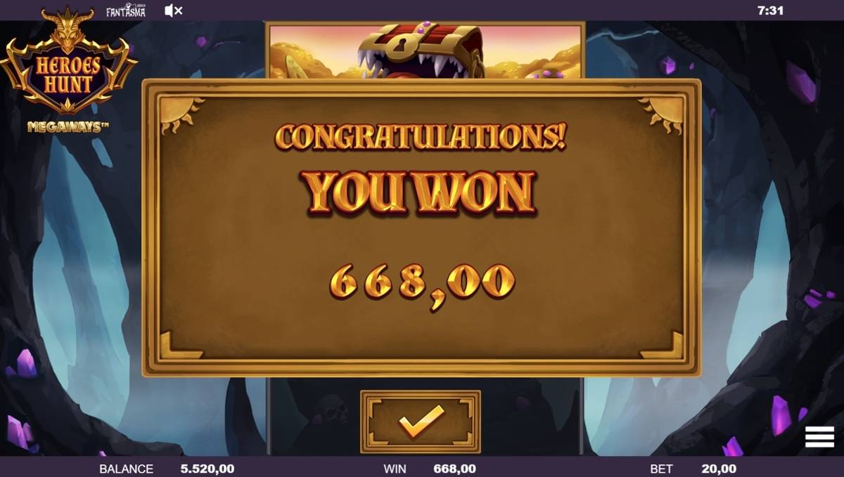 Heroes Hunt Megaways: image of winning