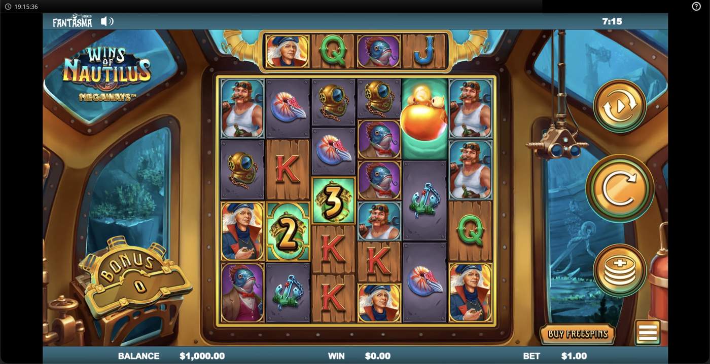 Wins of Nautilus Megaways: image of main menu