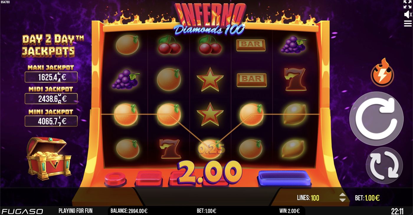 Inferno Diamonds 100: image of winning