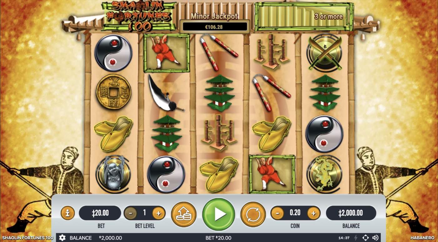 Shaolin Fortunes 100: image of main menu