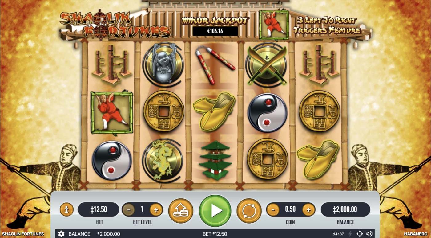 Shaolin Fortunes: image of main menu