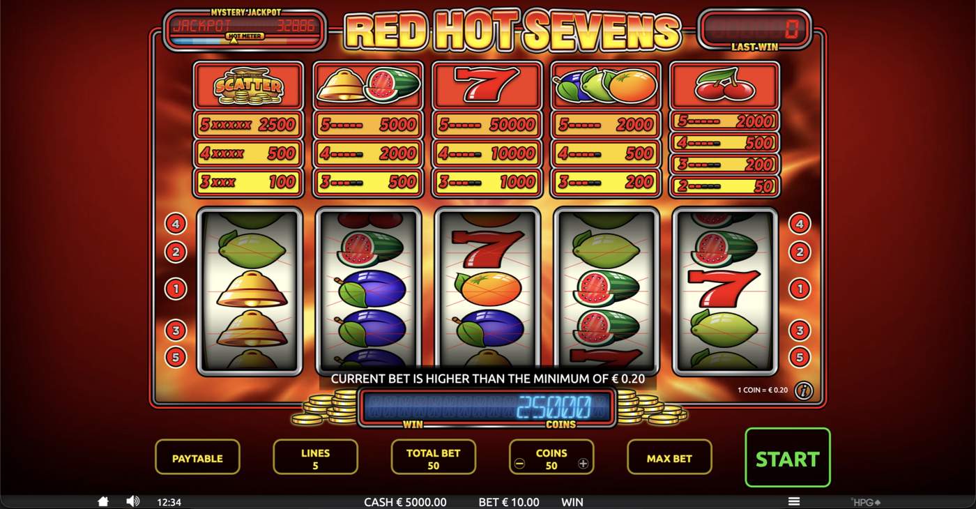 Red Hot Sevens: image of main menu