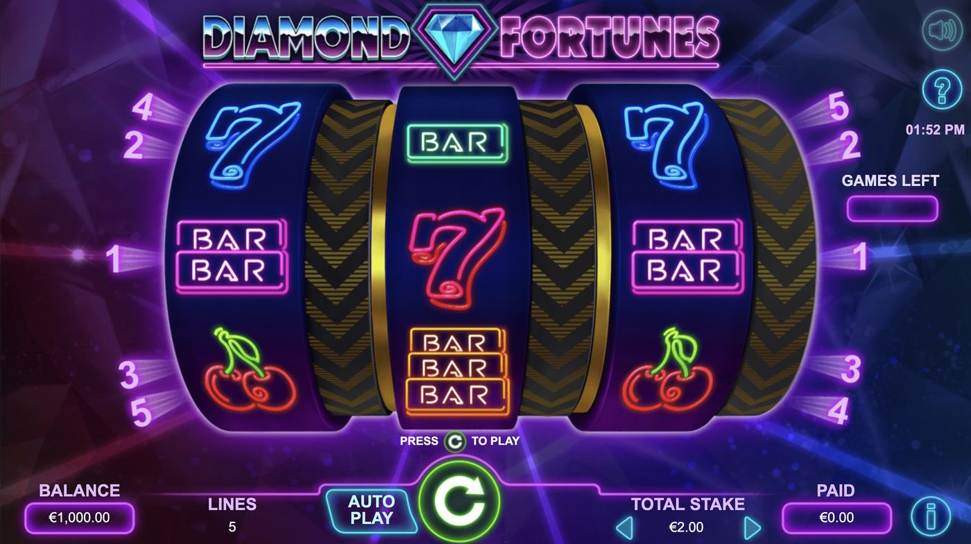 Diamond Fortunes: image of main menu