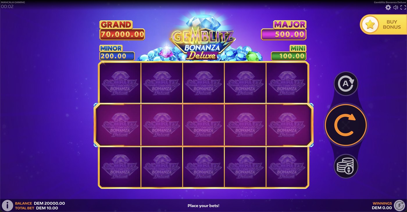 Gemblitz Bonanza Deluxe: image of main menu