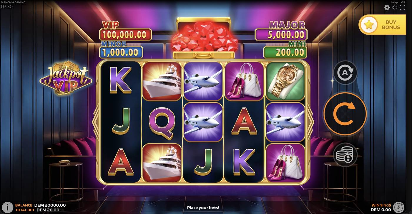 Jackpot VIP: image of main menu
