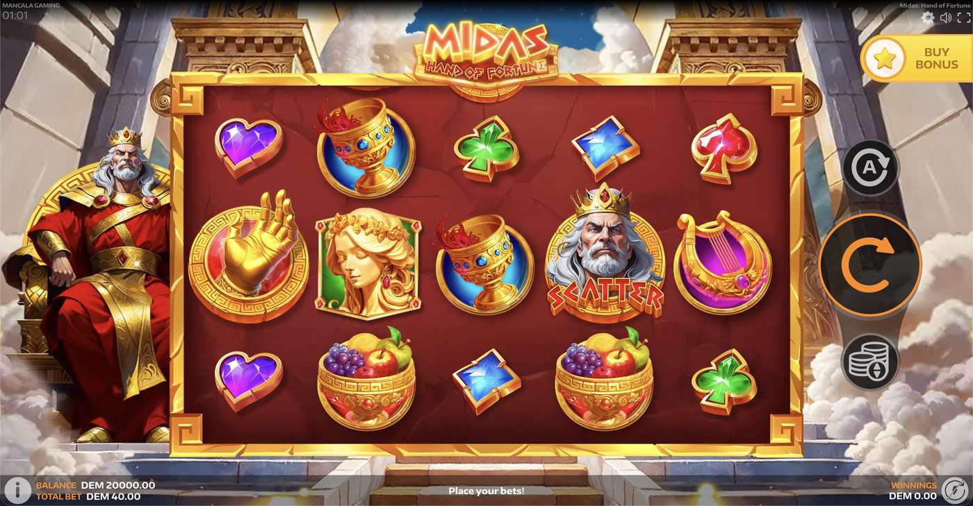 Midas: Hand of Fortune: image of main menu