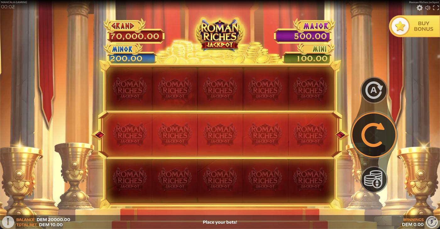 Roman Riches Jackpot: image of main menu