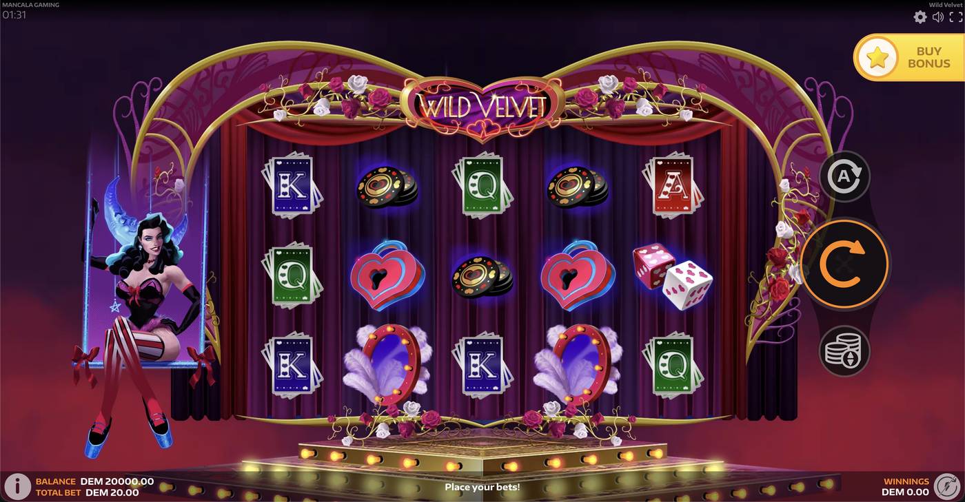 Wild Velvet: image of main menu
