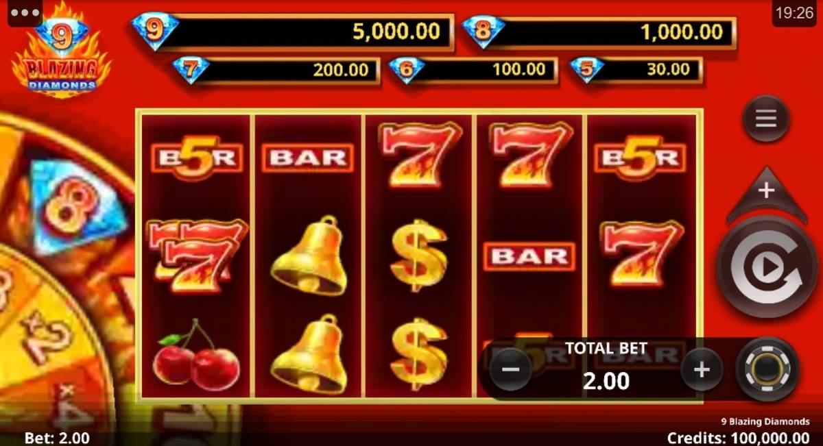 9 Blazing Diamonds: image of main menu