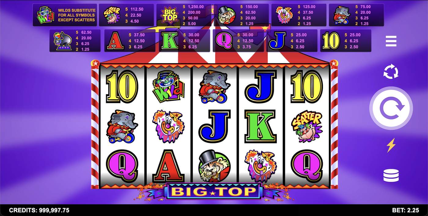 Big Top: image of main menu