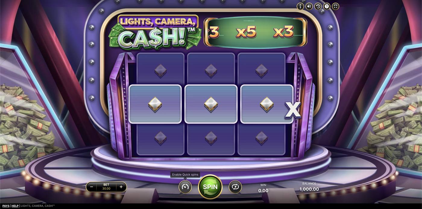 Lights, Camera, Cash!: image of main menu