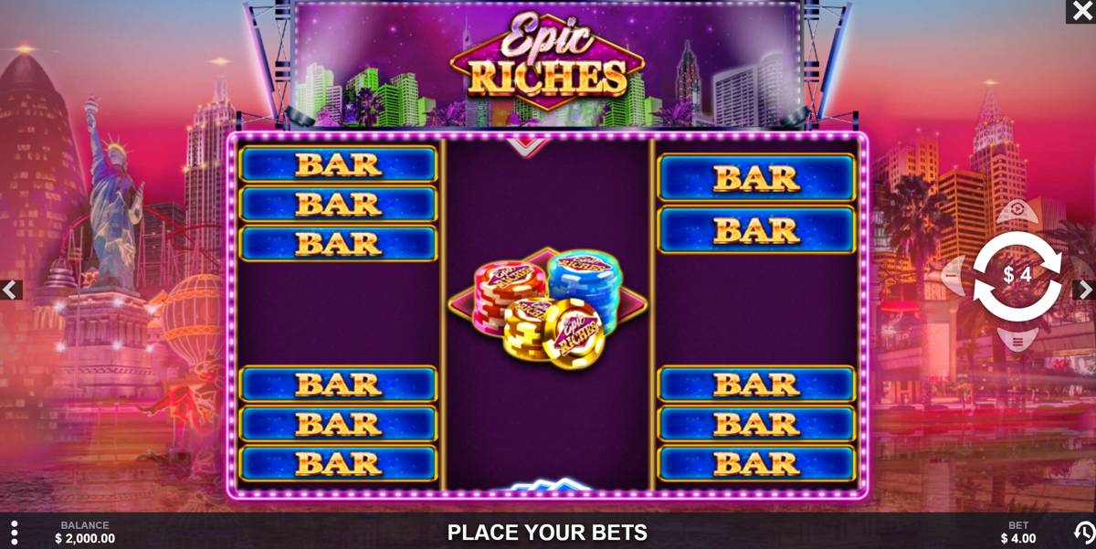 Epic Riches: image of main menu
