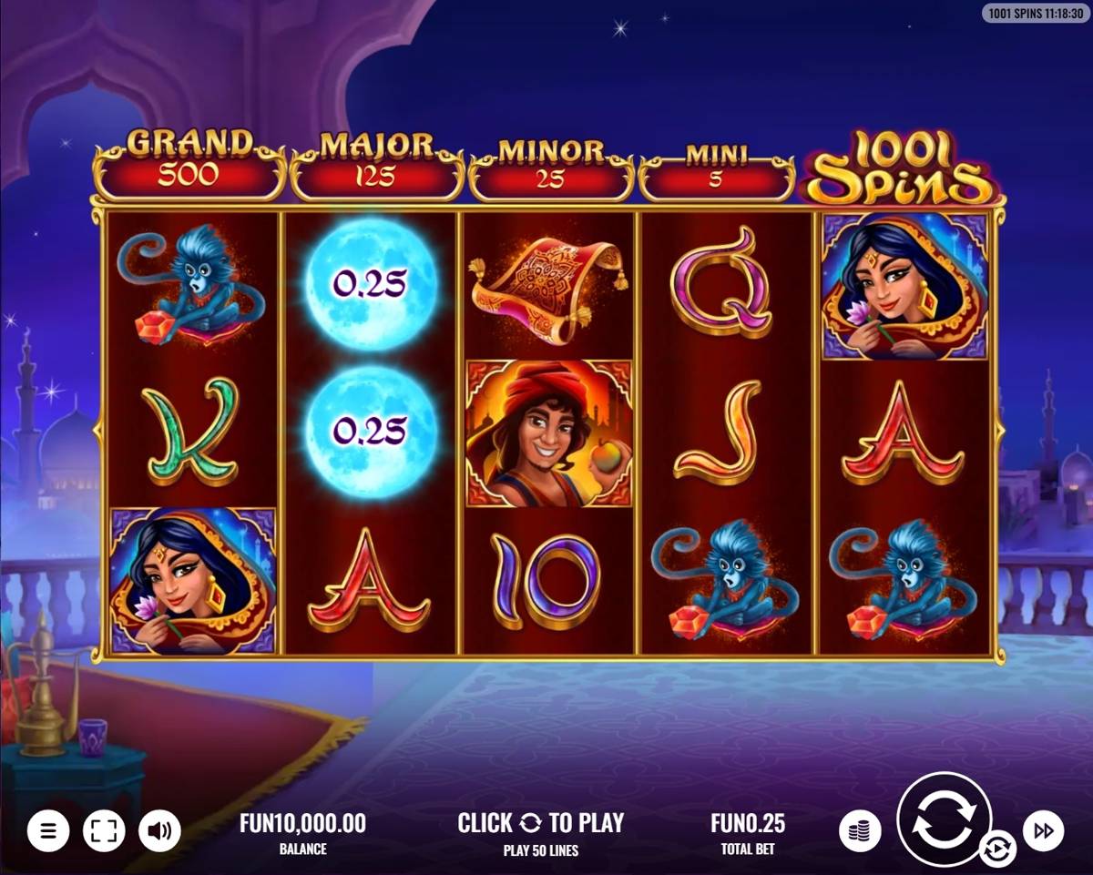 1001 Spins: image of main menu