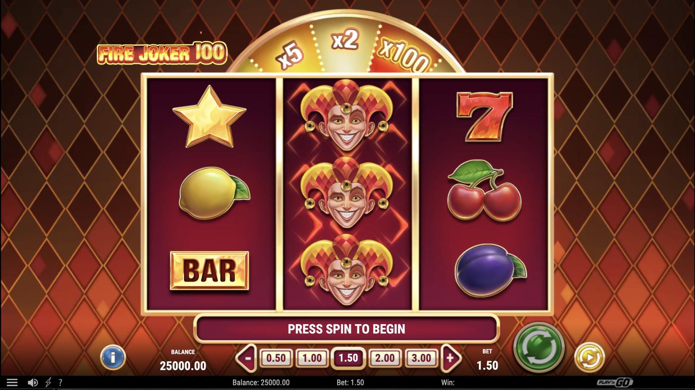 Fire Joker 100: image of main menu