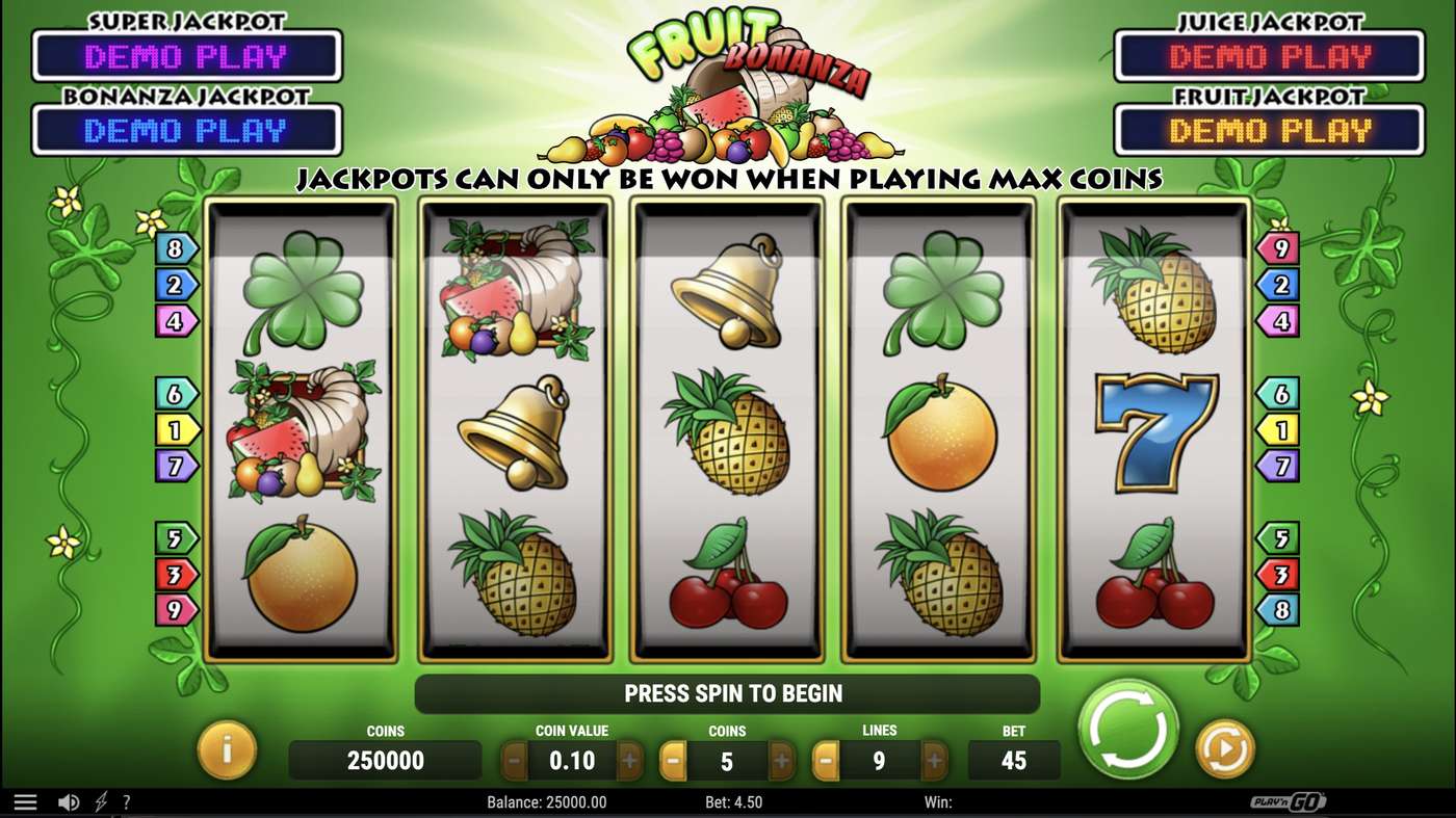Fruit Bonanza: image of main menu