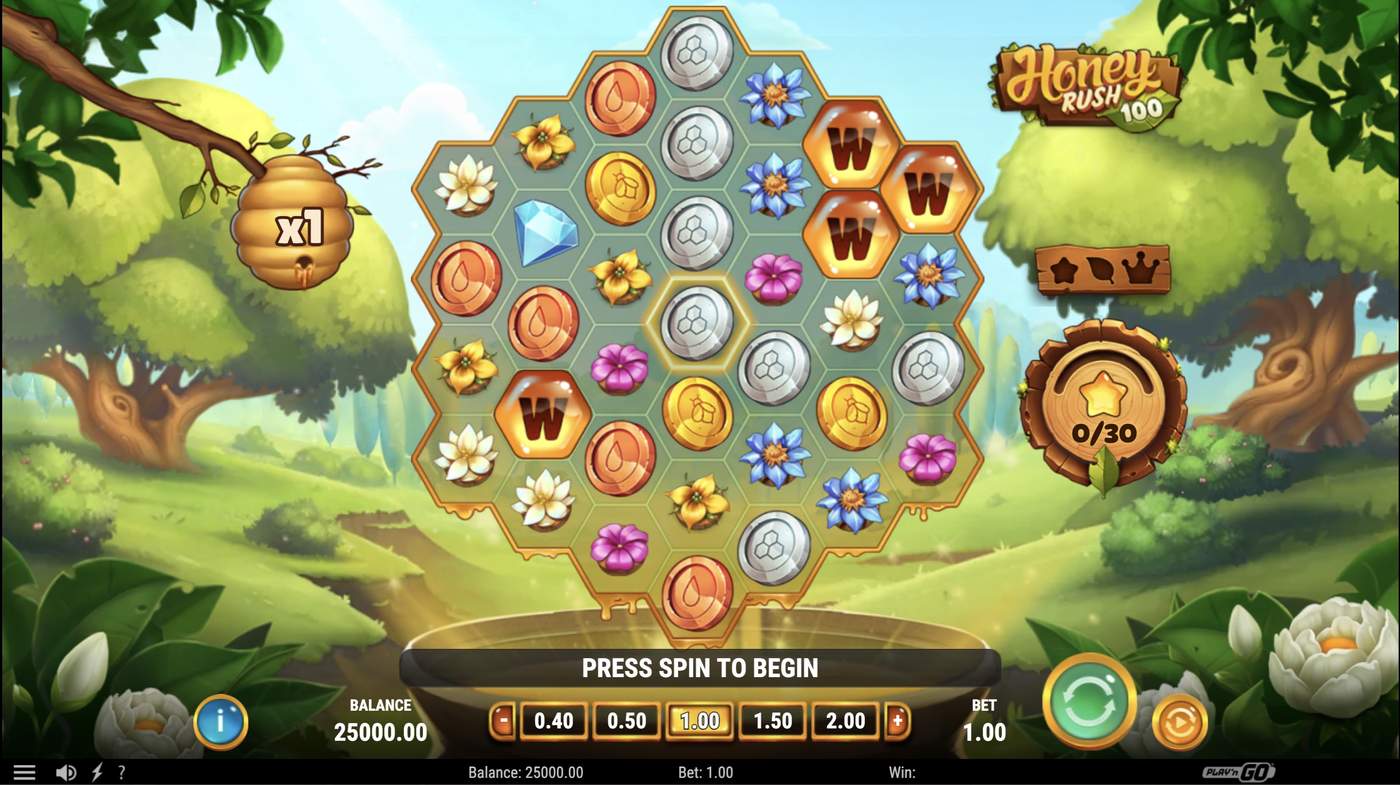Honey Rush 100: image of main menu