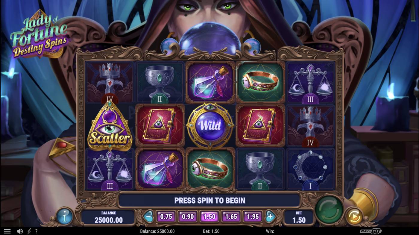 Lady of Fortune Destiny Spins: image of main menu