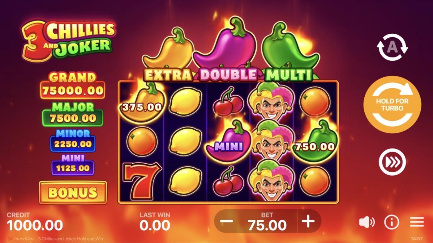 3 Chillies and Joker: Hold and Win: image of main menu