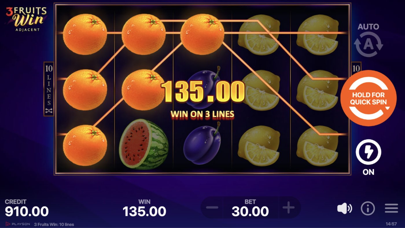 3 Fruits Win: 10 Lines: image of winning