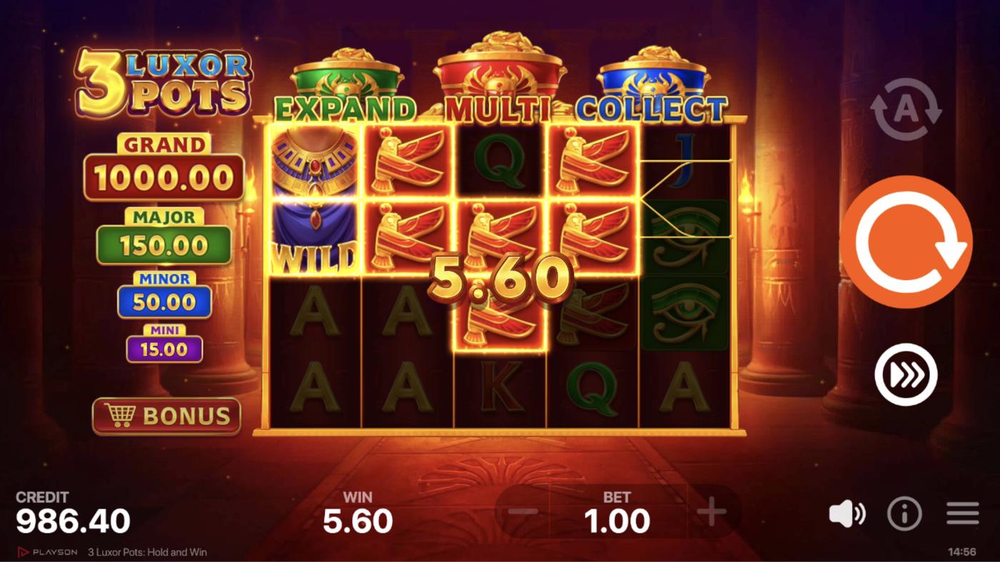 3 Luxor Pots: Hold and Win: image of winning