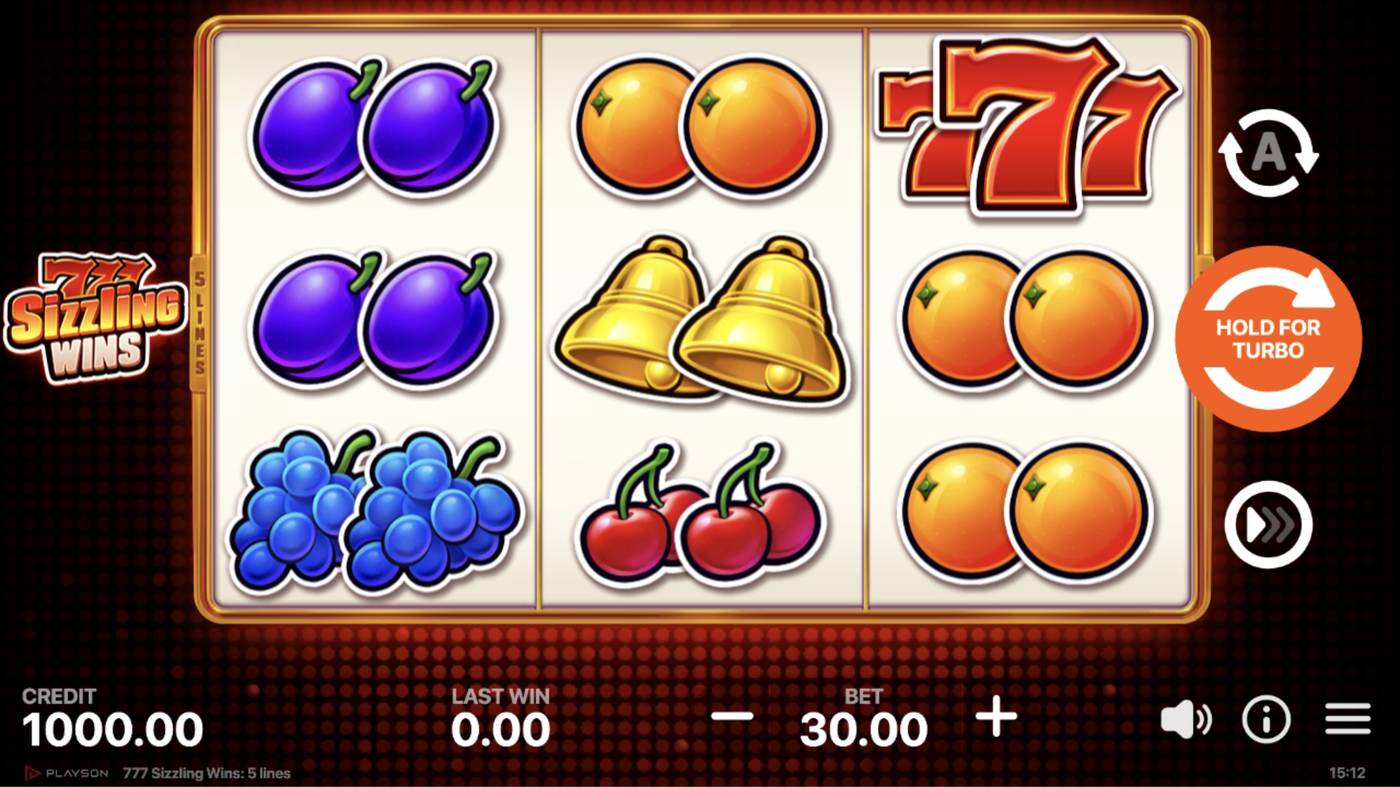 777 Sizzling Wins: 5 lines: image of main menu