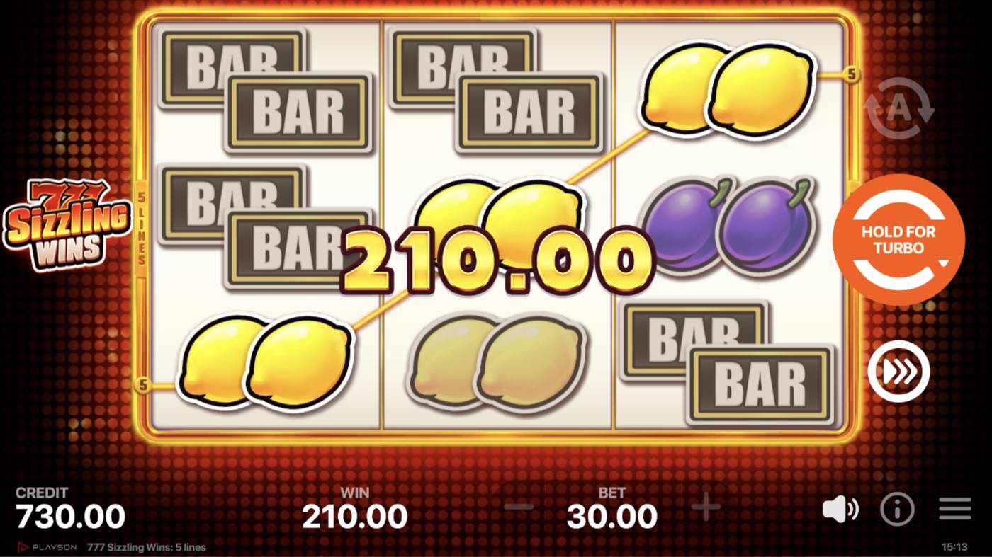 777 Sizzling Wins: 5 lines: image of winning