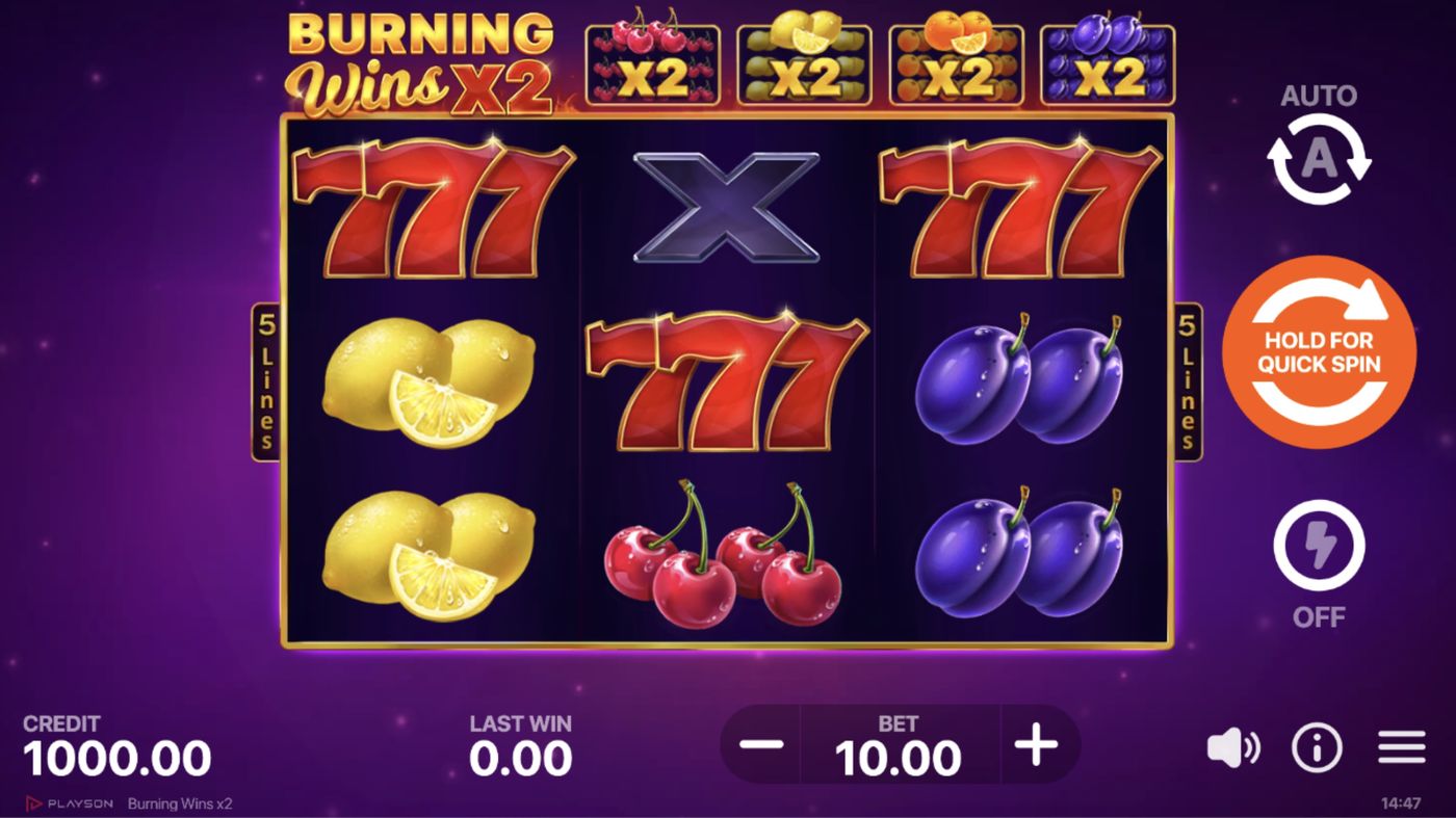 Burning Wins x2: image of main menu