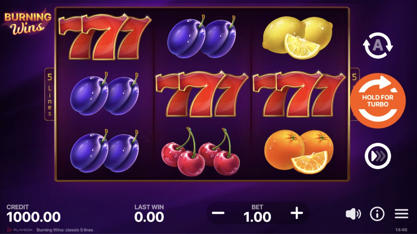 Burning Wins: classic 5 lines: image of main menu