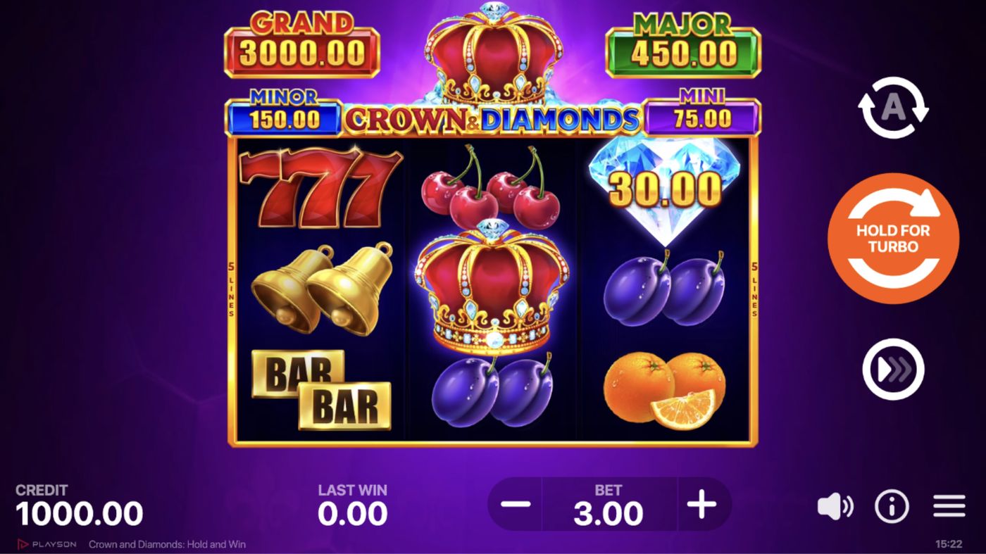 Crown and Diamonds: Hold and Win: image of main menu