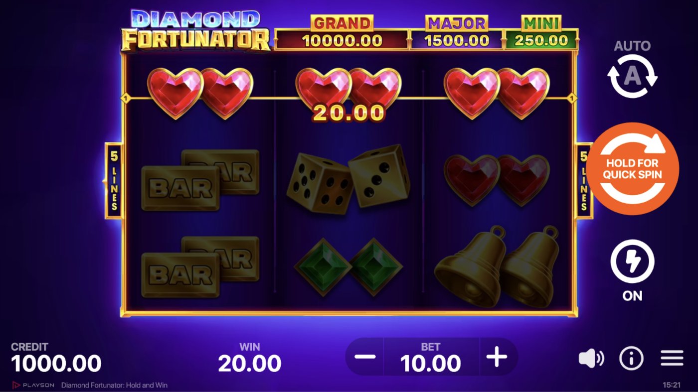 Diamond Fortunator: Hold and Win: image of winning