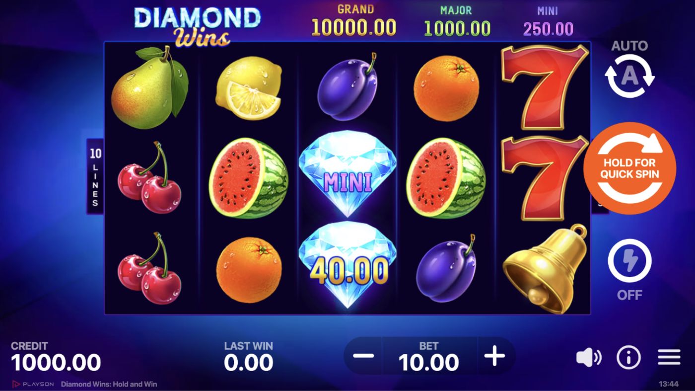 Diamond Wins: Hold and Win: image of main menu