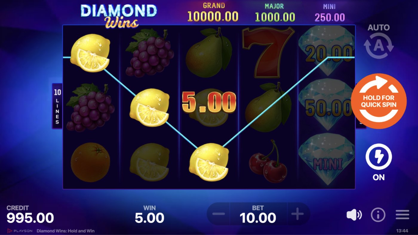 Diamond Wins: Hold and Win: image of winning