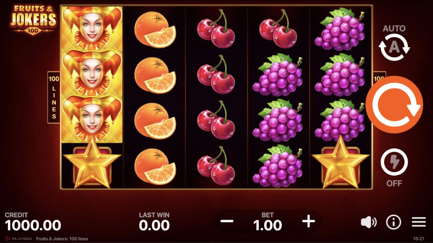 Fruits & Jokers: 100 Lines: image of main menu