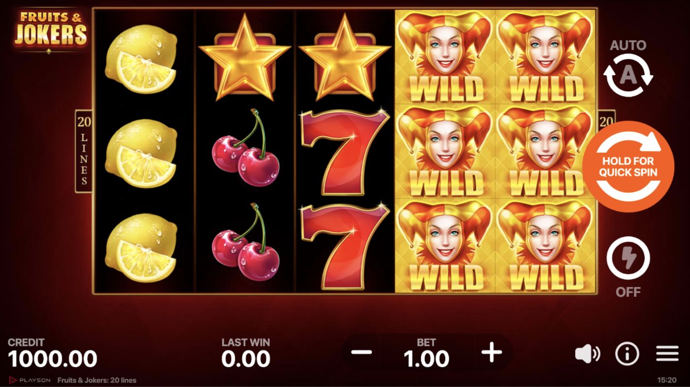 Fruits & Jokers: 20 Lines: image of main menu