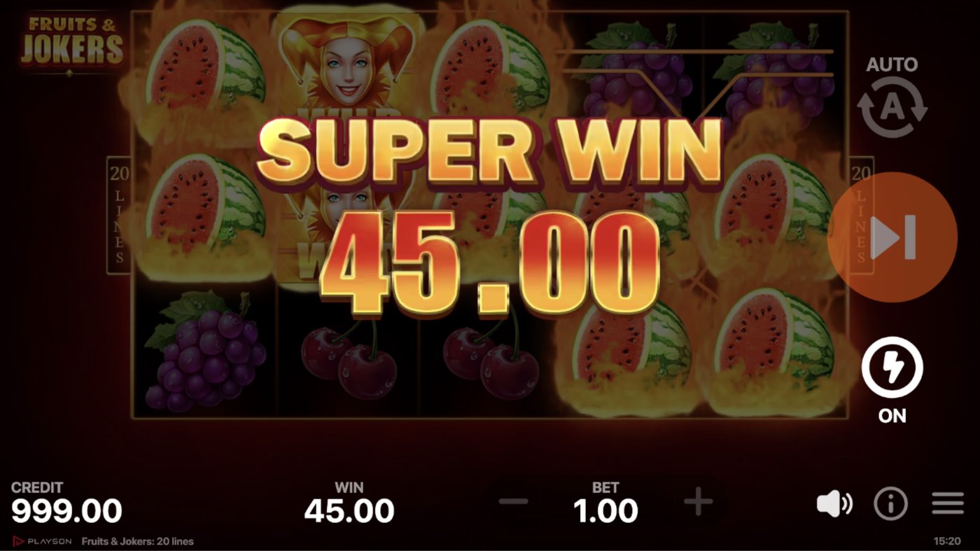 Fruits & Jokers: 20 Lines: image of winning