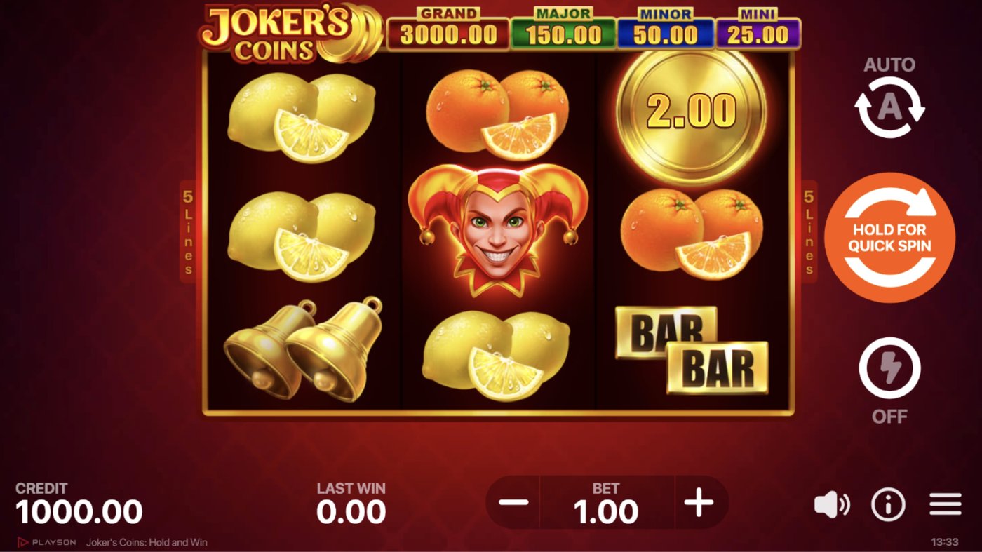 Joker's Coins: Hold and Win: image of main menu