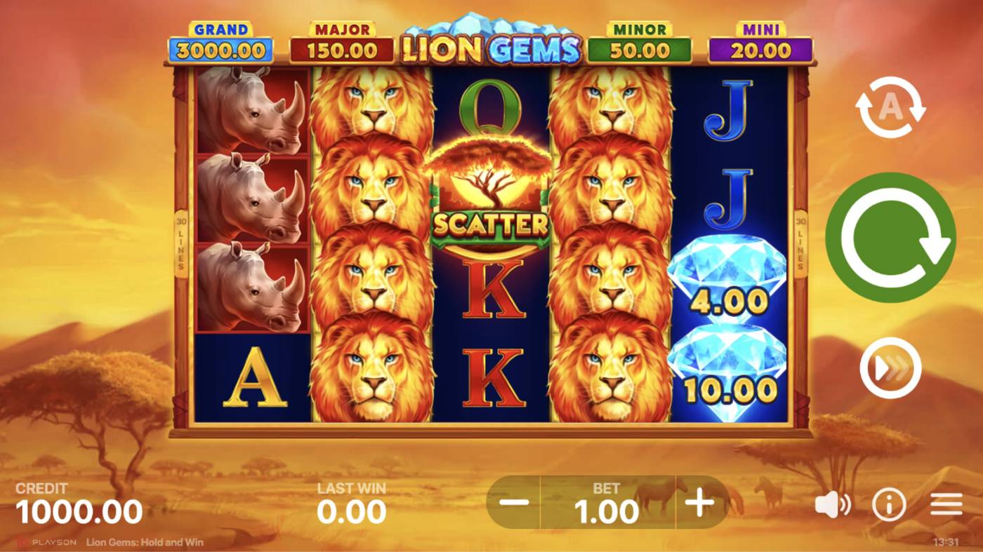 Lion Gems: Hold and Win: image of main menu