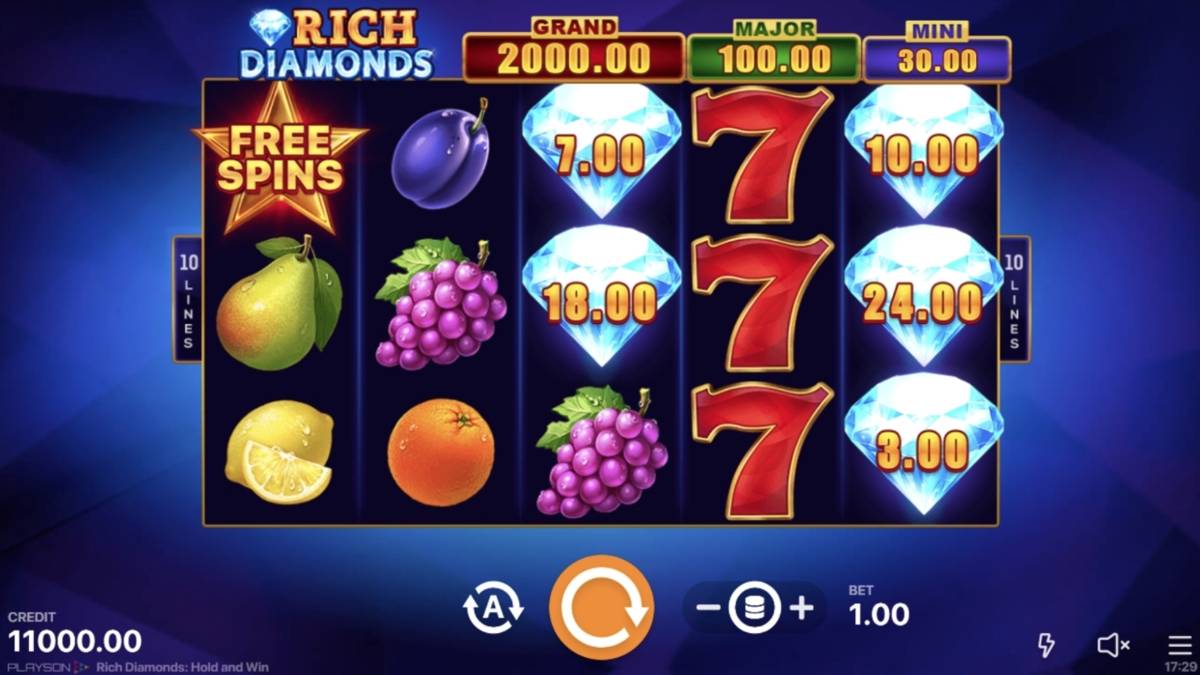 Rich Diamonds Hold and Win: image of main menu