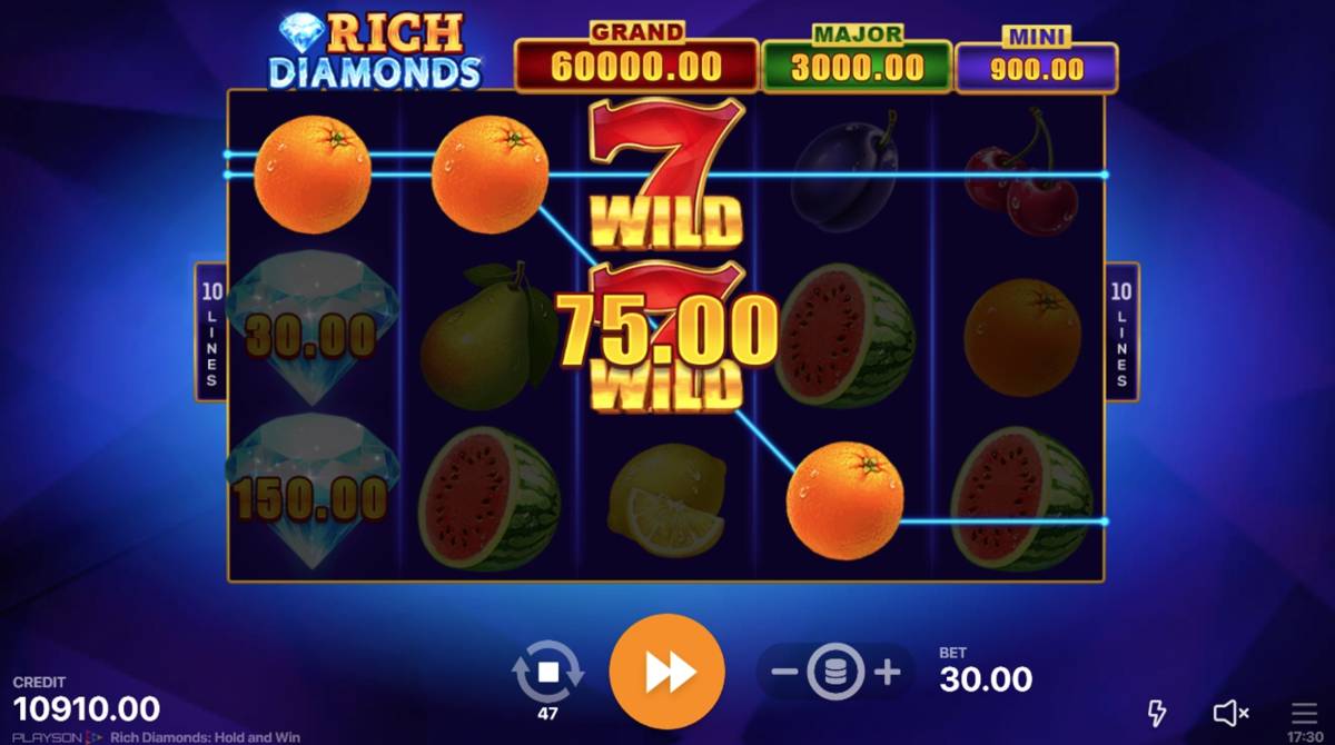 Rich Diamonds Hold and Win: image of winning