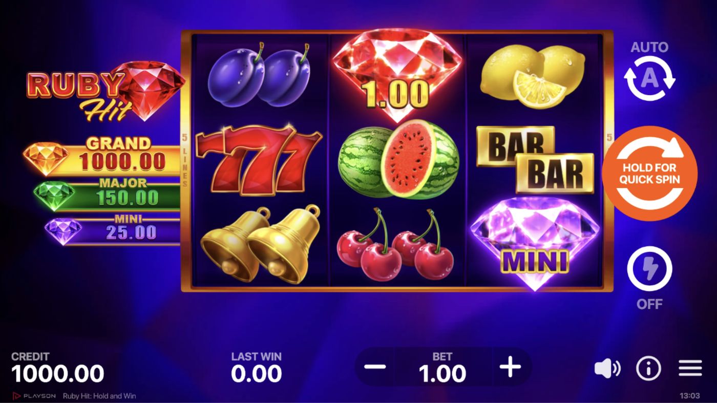 Ruby Hit: Hold and Win: image of main menu