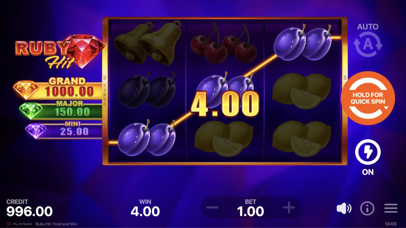 Ruby Hit: Hold and Win: image of winning