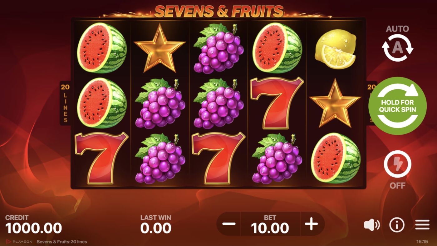 Sevens & Fruits: 20 Lines: image of main menu