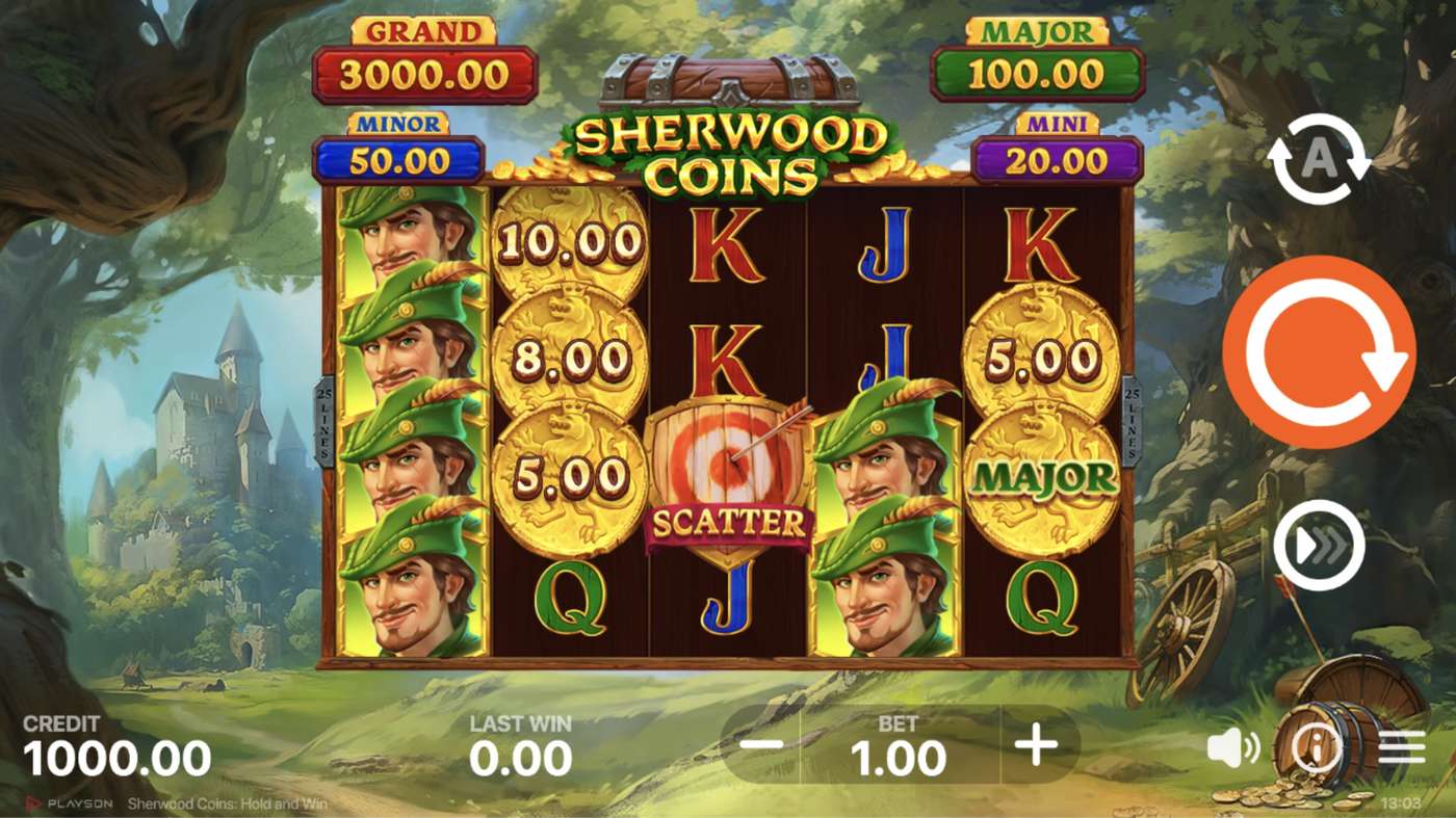Sherwood Coins: Hold and Win: image of main menu
