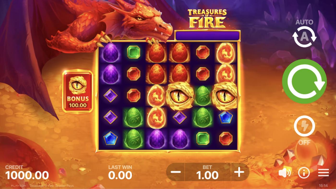 Treasures of Fire: Scatter Pays: image of main menu