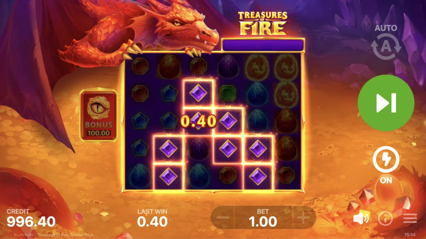 Treasures of Fire: Scatter Pays: image of winning