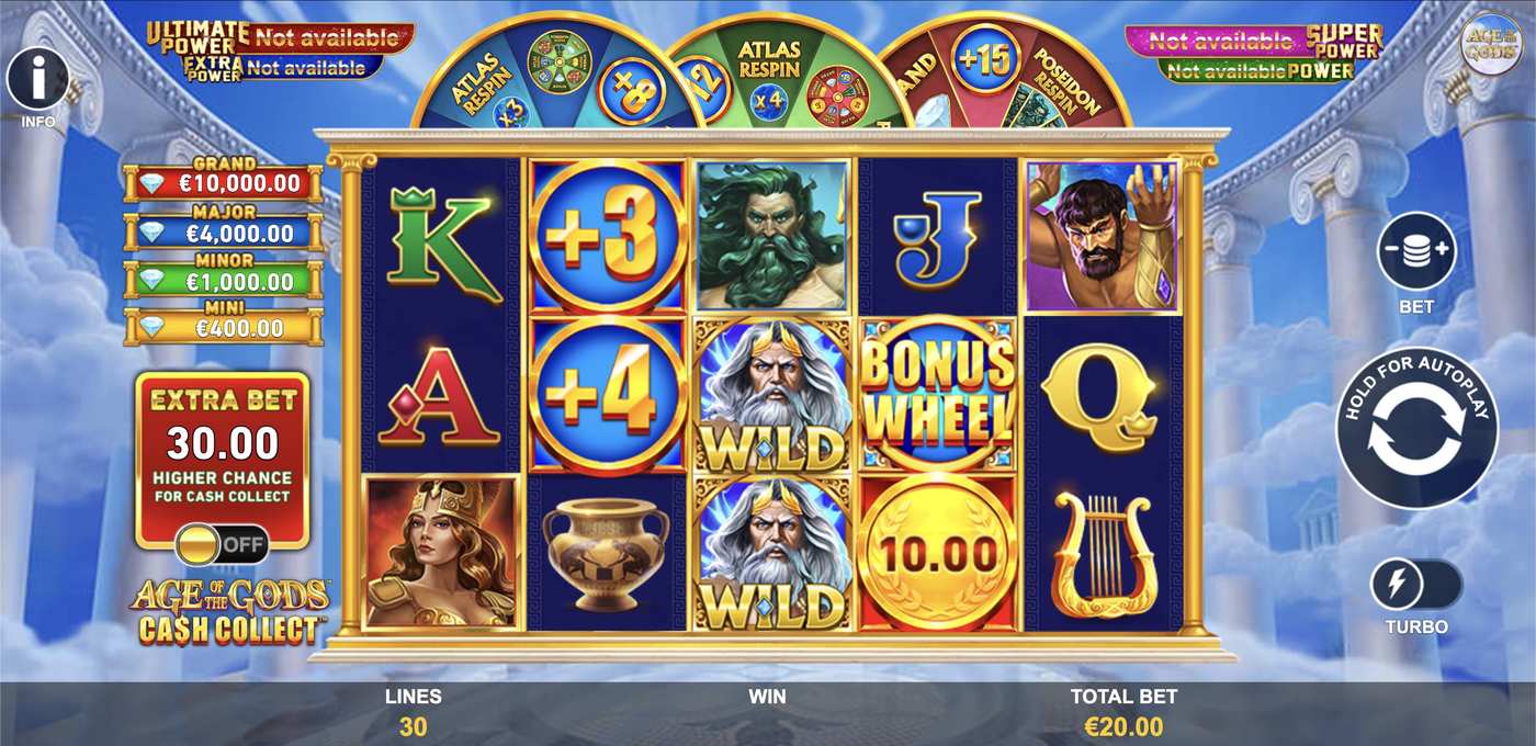 Age of the Gods: Cash Collect: image of main menu